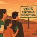 Familia mexicana con documentos frente al muro fronterizo bajo el cielo de 2025