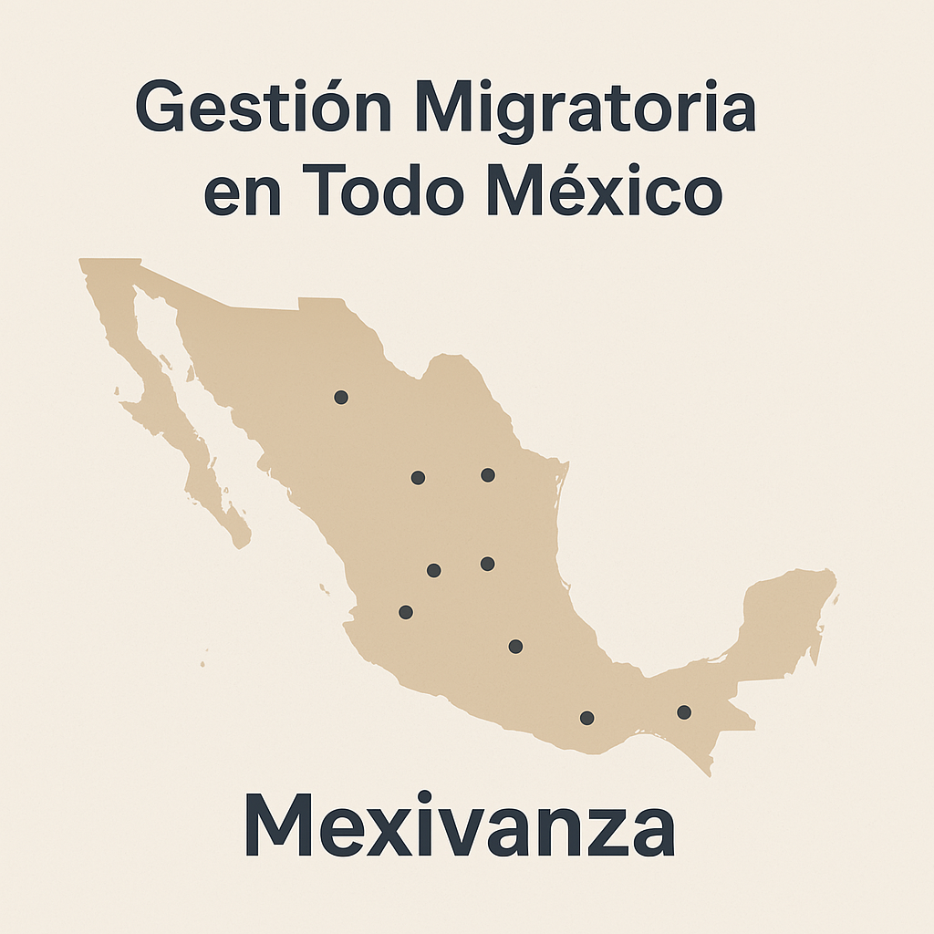 Mapa de México con puntos de cobertura nacional para trámites migratorios