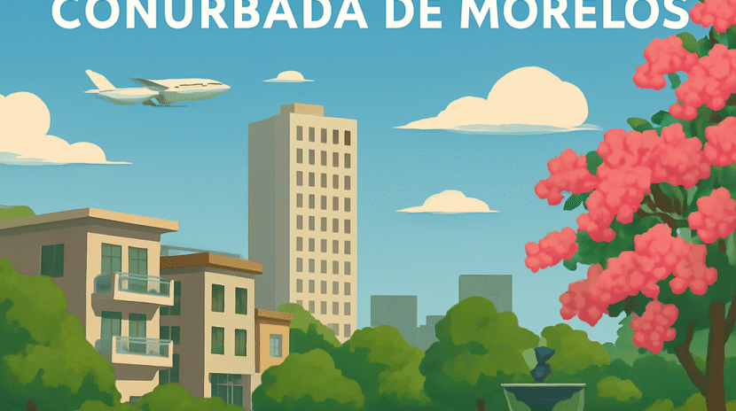 Vista urbana de Temixco con temática migratoria y estilo institucional Mexivanza
